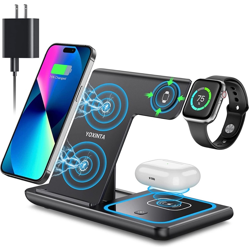 3 in 1 Wireless Charging Station iOS Fast Wireless Charger Stand Black